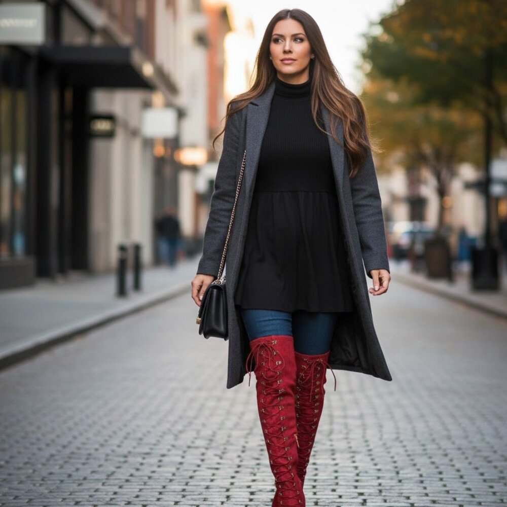 Red Lace-Up Over the Knee Boots | Bold Statement Style | Size 7.5